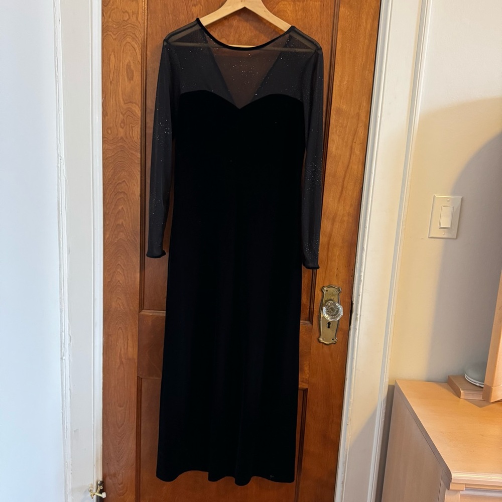 Robbie Bee Black Long Sleeve Dress with Sheer Detail